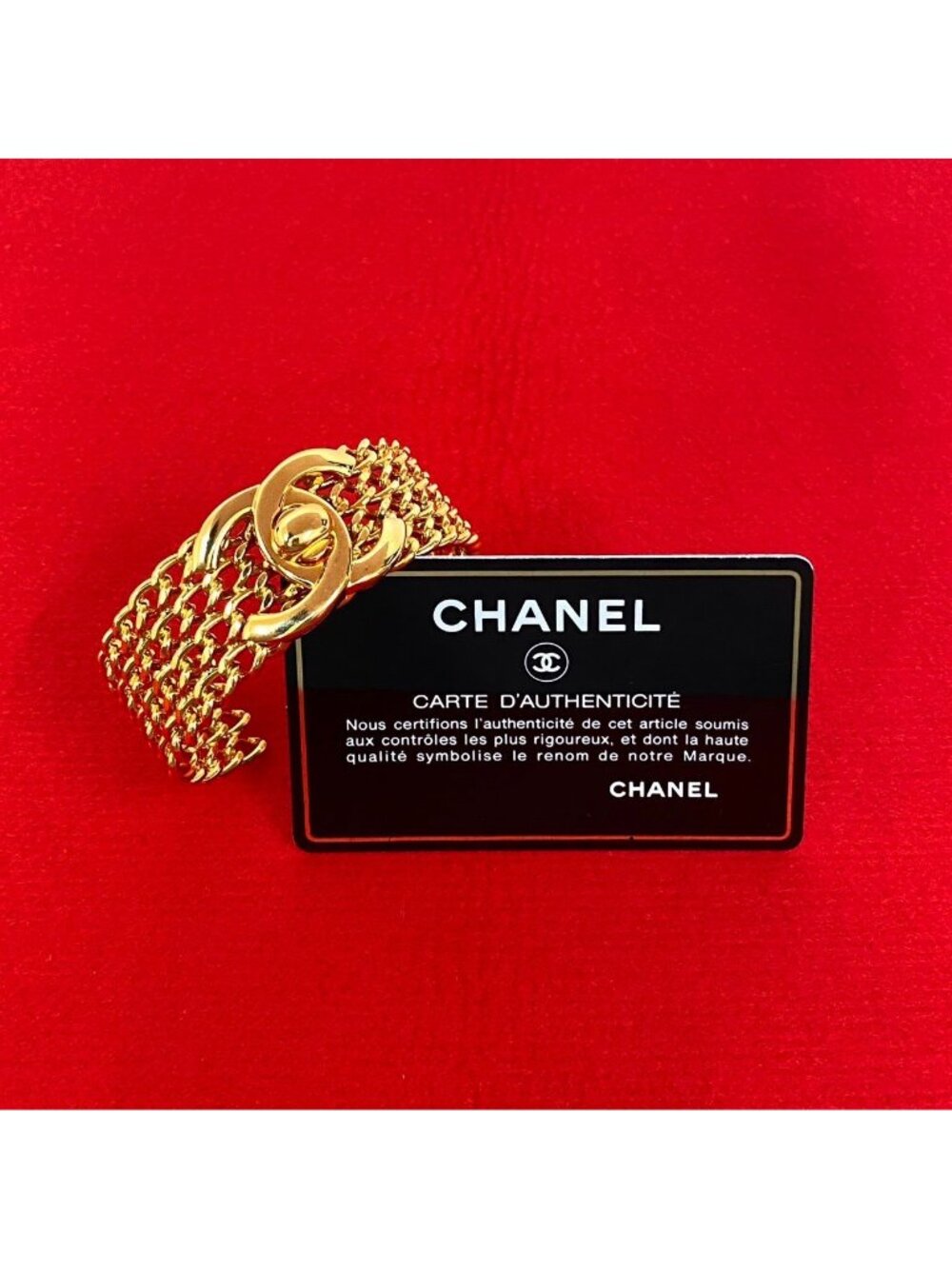 Chanel With Rice 97A CC Logo Turnlock Motif Bangle Bracelet Gold